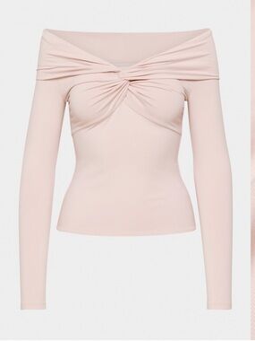 Aritzia Contour Blush Pink Off-Shoulder Twist Front Long Sleeve Top Sz. M